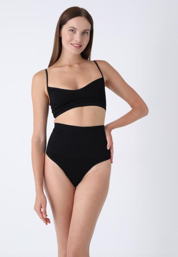 Corset Modelator cu Talie înaltă și Chilot Tanga,Culoare Negru, Engros